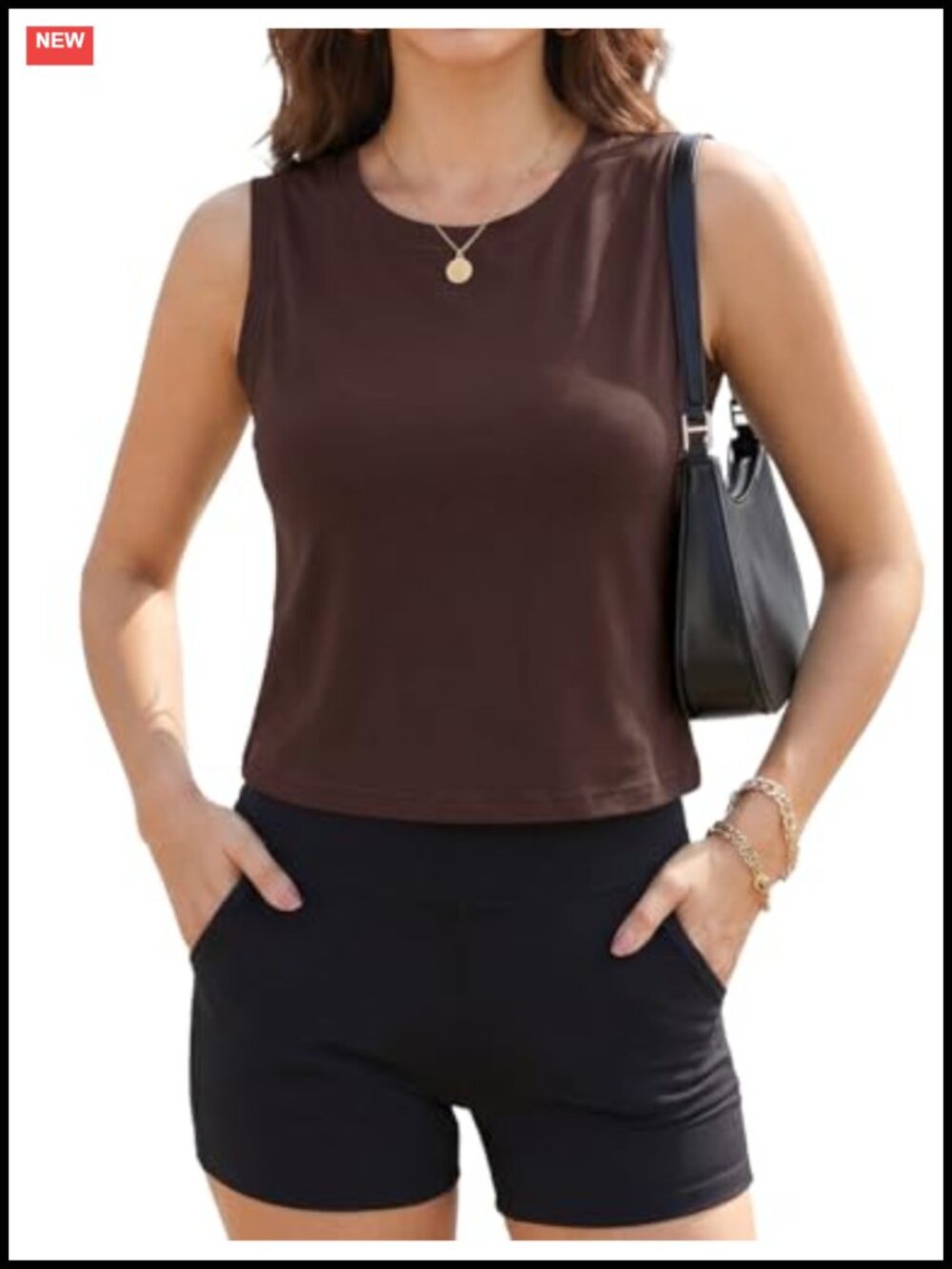 Women's Cotton Blend Cropped Tank Top Sleeveless Crew Neck Workout Top